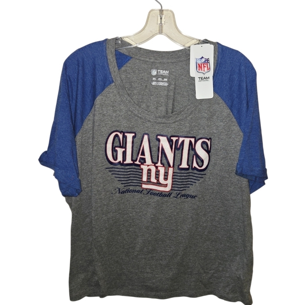 NFL Giants Gray and Blue Raglan Tee shirt glitter accents 2x nwt